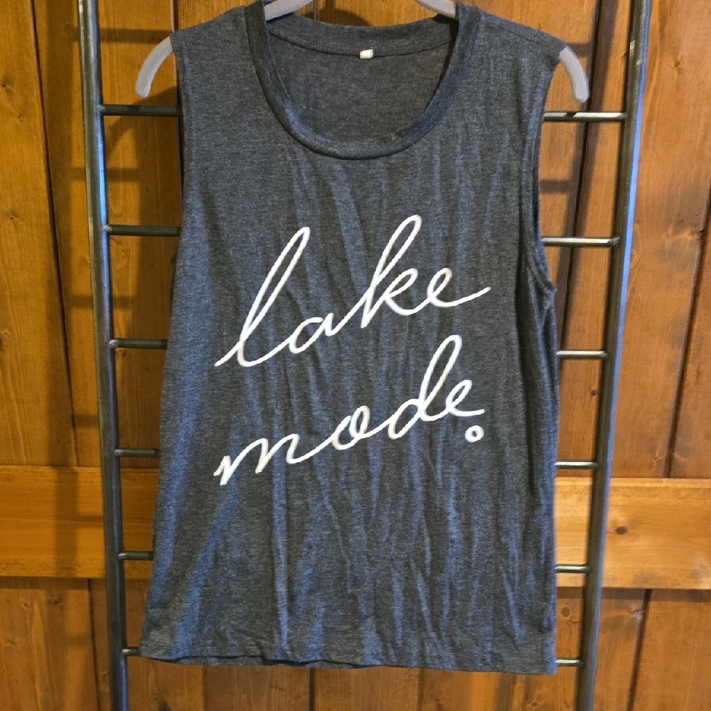 Charcoal Tank Top with 'Lake Mode' Script